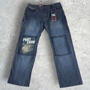 NWT Vintage Phat Farm Double Knee Logo Jeans 40x32 Baggy Y2K‎ Skater